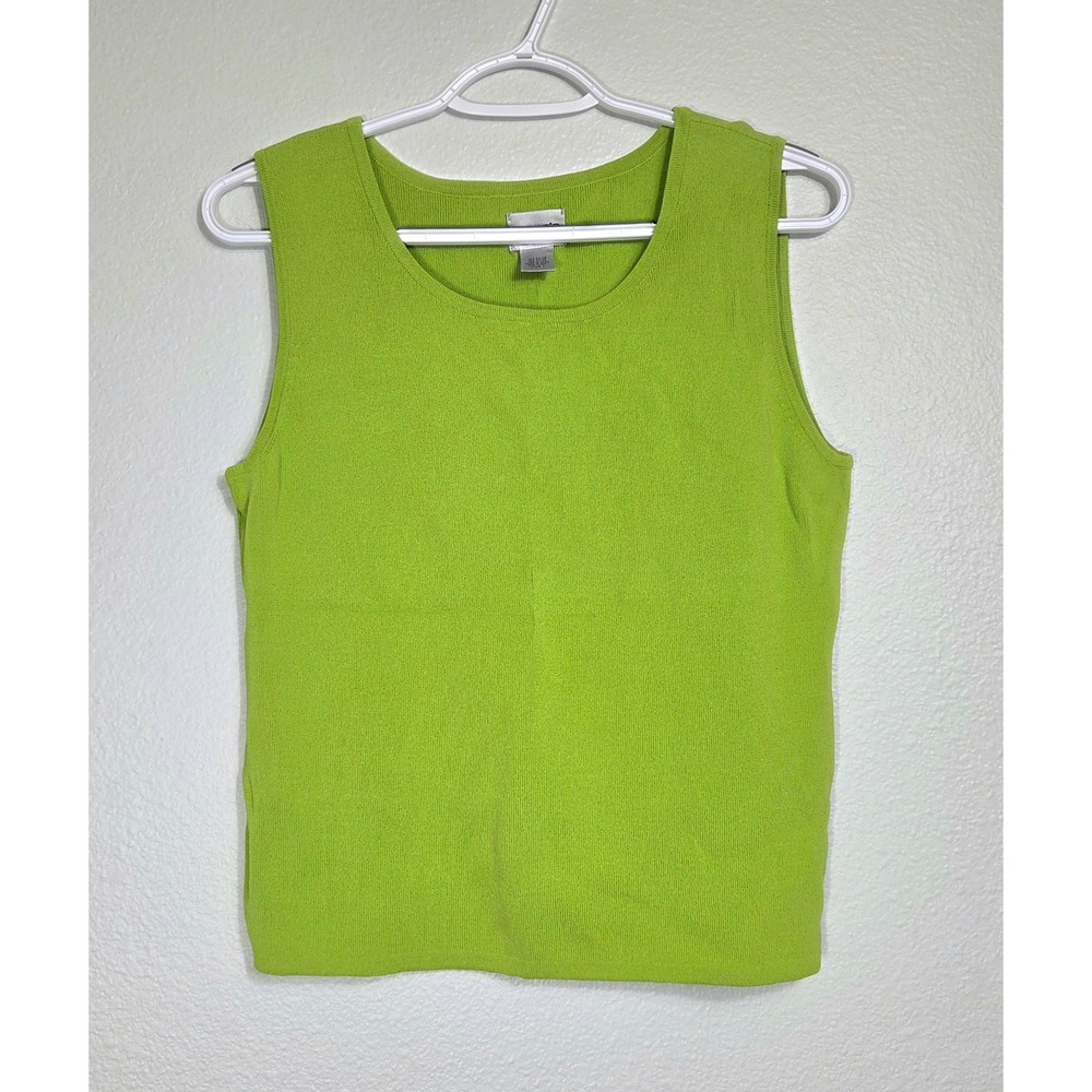 Chico's Lime Green Sleeveless Knit Tank Top Scoop Neck Size 1 Medium
